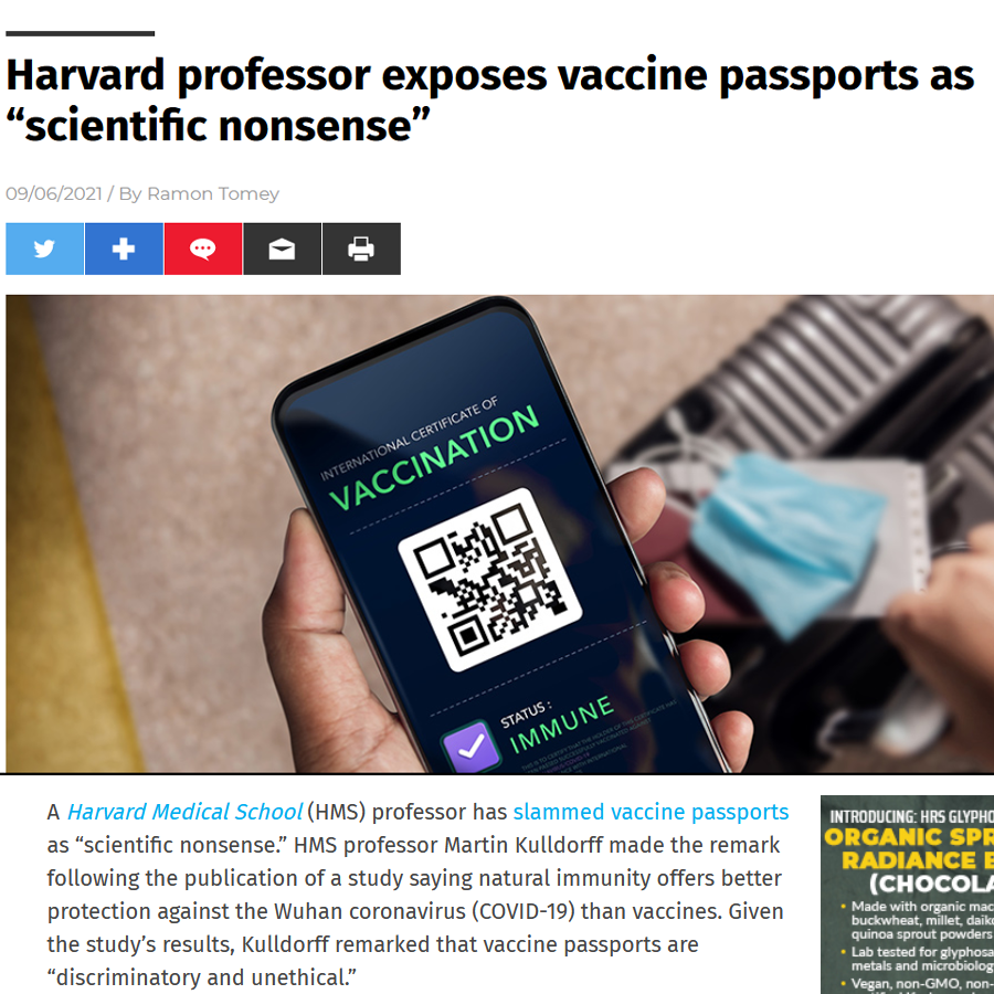 Harvard professor exposes vaccine passports as “scientific nonsense”